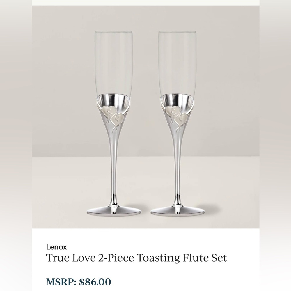 Lenox True Love Toasting Champagne Flute Set of 2 NIB Wedding Bride Gift Glasses